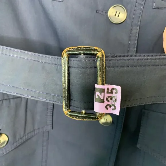 Navy Blue Vintage 70s 80s Trench Coat Horn Button Style Belted Classic Medium - Picture 10 of 15